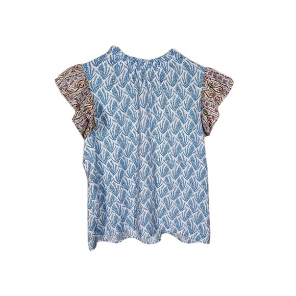 Anthropologie THML M Abstract Flutter Dainty Floral Sleeve Top Blouse Preppy - Picture 1 of 8